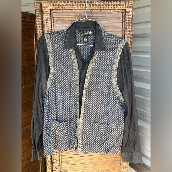 NAT NAST Charcoal SHIRT JAC +Checkerboard Vest w/Pockets 100% Silk M - Picture 1 of 7